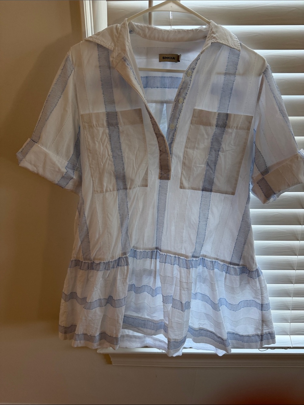 Jonathan Simkhai White and Light Blue Striped Peplum Tunic